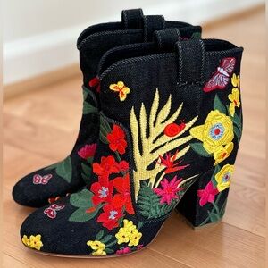Laurence Decade Embroidered Floral Ankle Booties